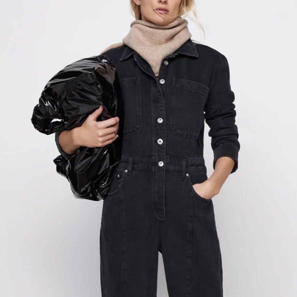 Zara NWT Black Denim Jumpsuit